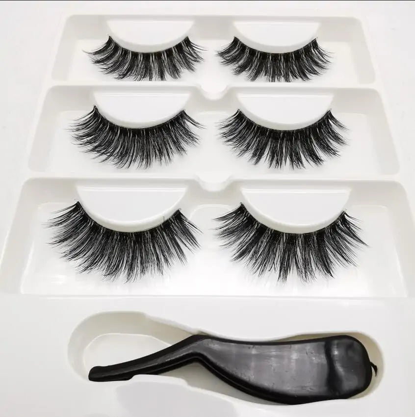 Handmade Stage Nude False Eyelashes with Transparent Stems - 3 Pairs