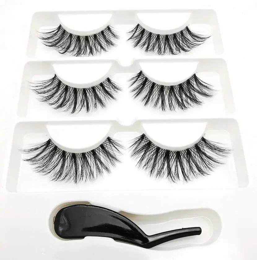 Handmade Stage Nude False Eyelashes with Transparent Stems - 3 Pairs