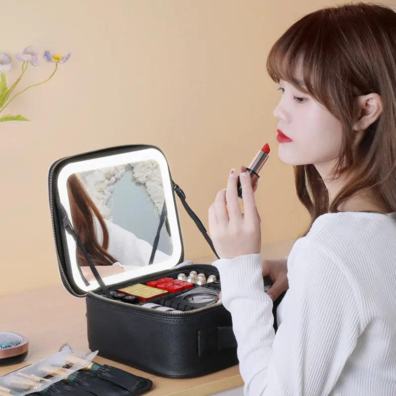 Smart LED Cosmetic Case with Mirror for travel