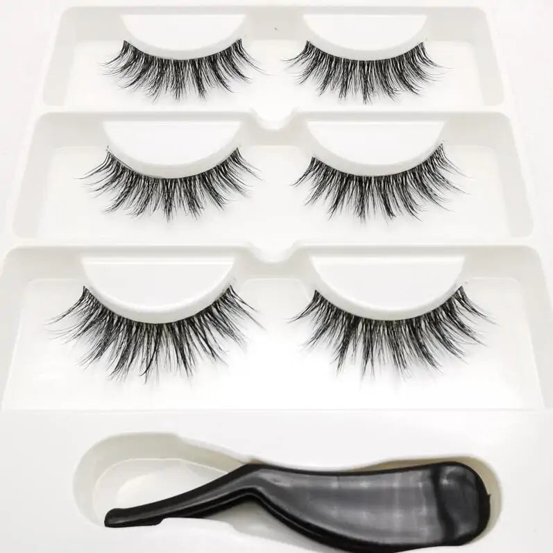 Handmade Stage Nude False Eyelashes with Transparent Stems - 3 Pairs