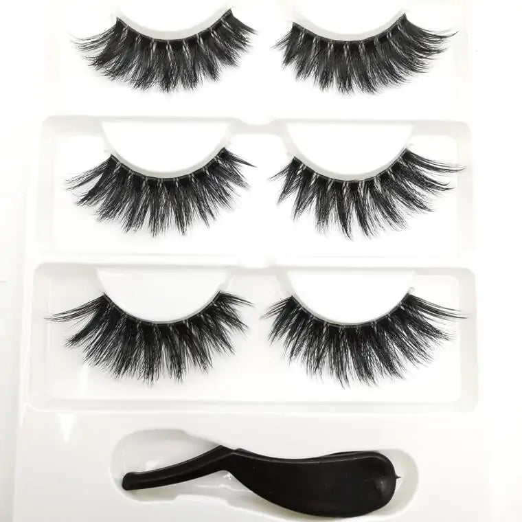 Handmade Stage Nude False Eyelashes with Transparent Stems - 3 Pairs