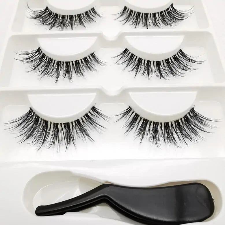 Handmade Stage Nude False Eyelashes with Transparent Stems - 3 Pairs