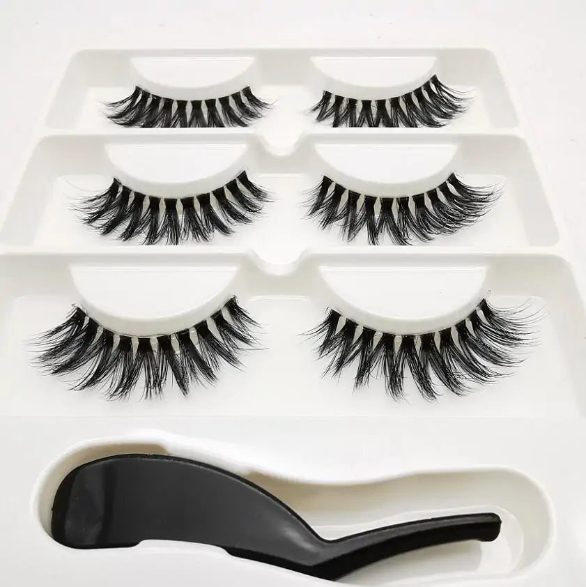 Handmade Stage Nude False Eyelashes with Transparent Stems - 3 Pairs