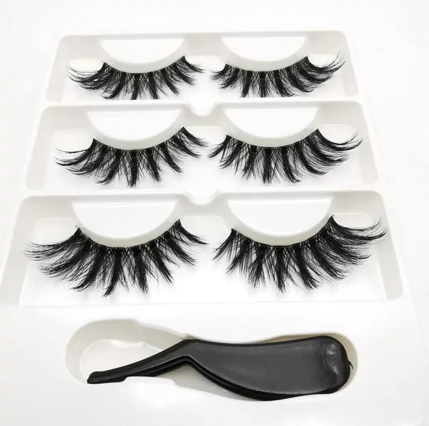 Handmade Stage Nude False Eyelashes with Transparent Stems - 3 Pairs