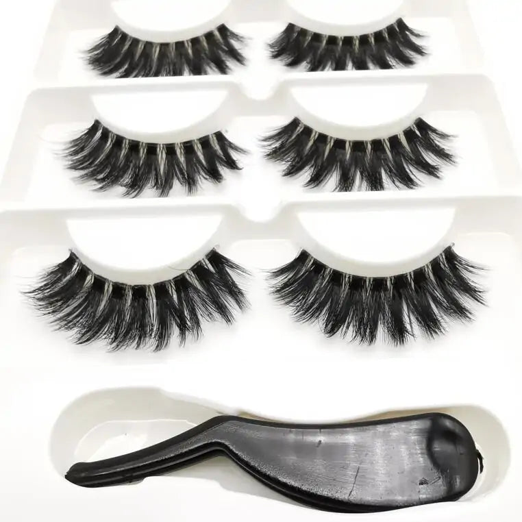 Handmade Stage Nude False Eyelashes with Transparent Stems - 3 Pairs