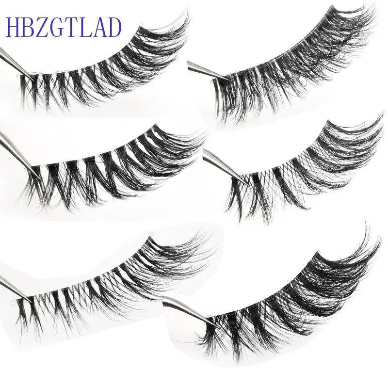 Handmade Stage Nude False Eyelashes with Transparent Stems - 3 Pairs