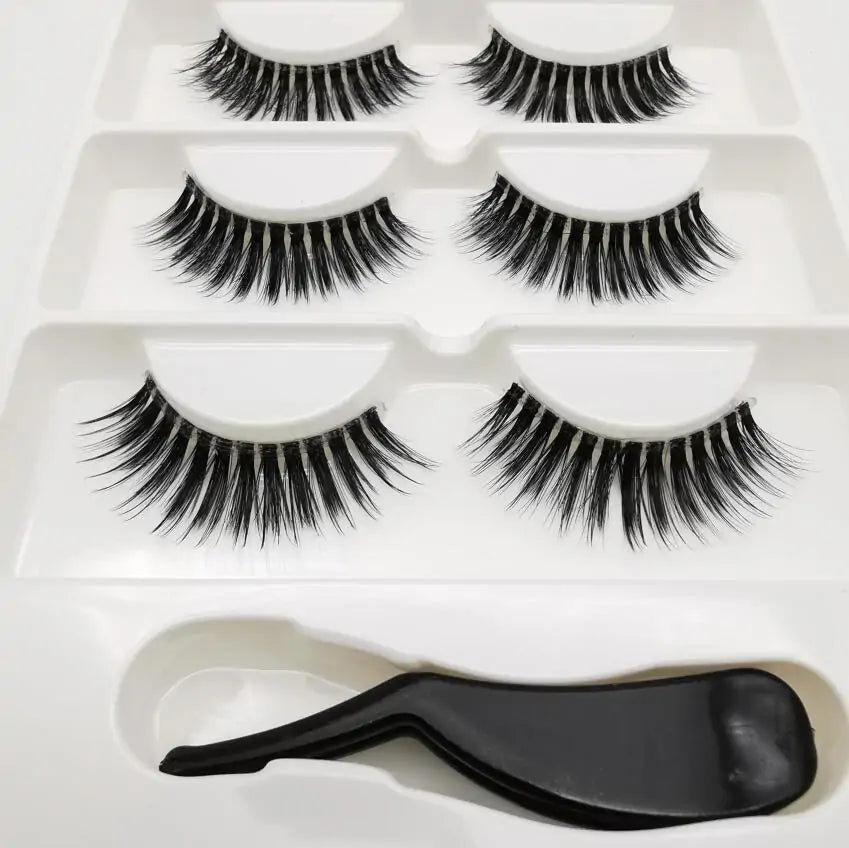 Handmade Stage Nude False Eyelashes with Transparent Stems - 3 Pairs